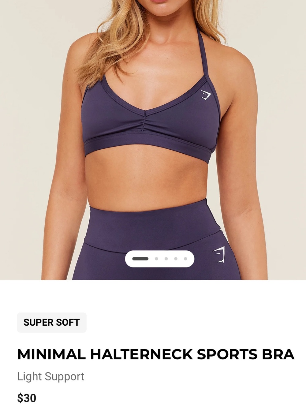 XS Gymshark Minimal Halterneck Sports Bra - Deep Purple